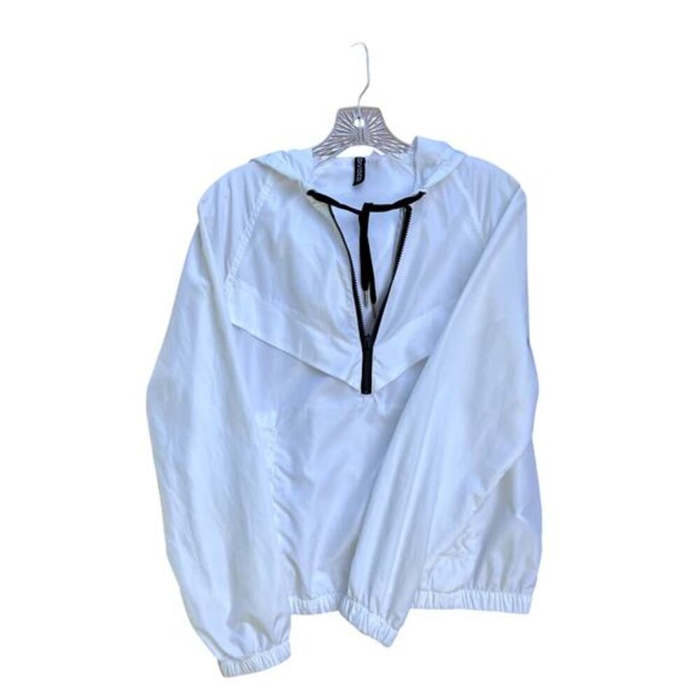 Divided White Windbreaker Pullover Kangaroo Pocket Small